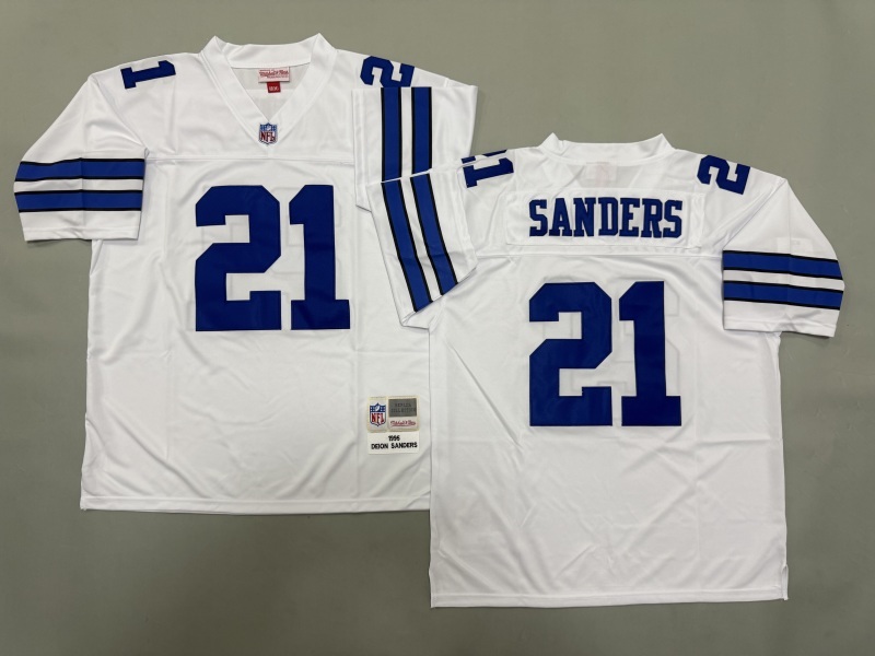 Men 2025 Nike Dallas Cowboys #21 Sanders White Throwback Limited NFL Jersey 002